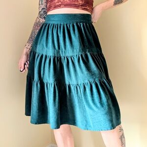 Vintage Emerald Velvet Tiered Skirt